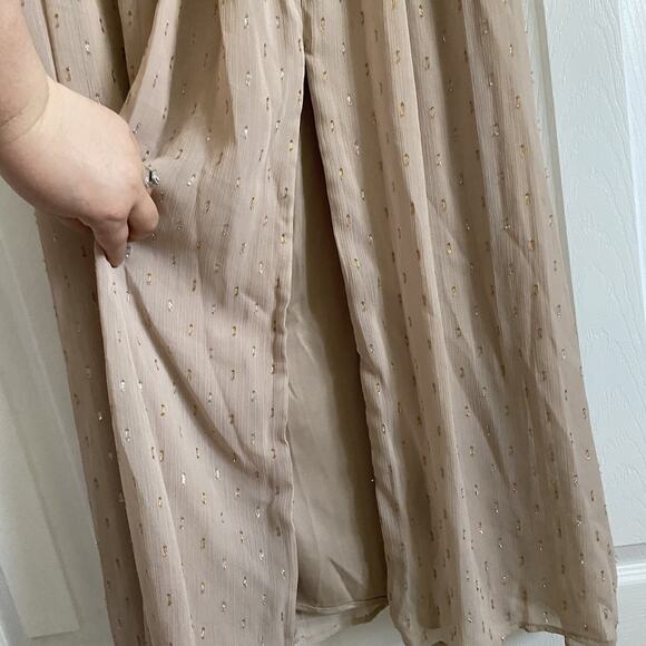 NWT R&M Richards Size 14 Halterneck Gown A-Line Dress Mocha Metallic Thigh Split - Picture 4 of 12